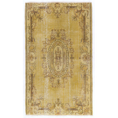 Tapis turc fait à la main de style baroque moderne 5,2 x 9 pi redyed en couleur jaune