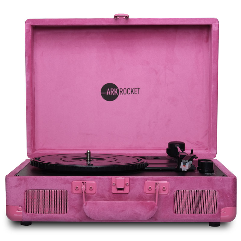 Arkrocket Curiosity Bluetooth Turntable Retro Suitcase 3-Speed Record Player with Built-in Speakers, Hot Pink