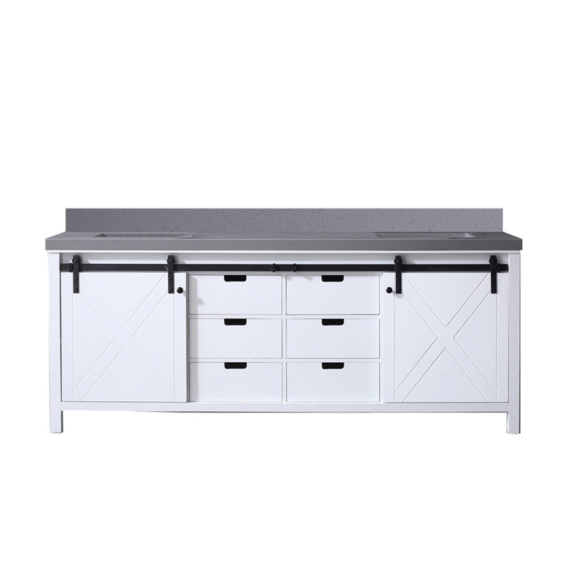 Meuble-lavabo double blanc 84 po X P 22 po D, avec comptoir en quartz gris