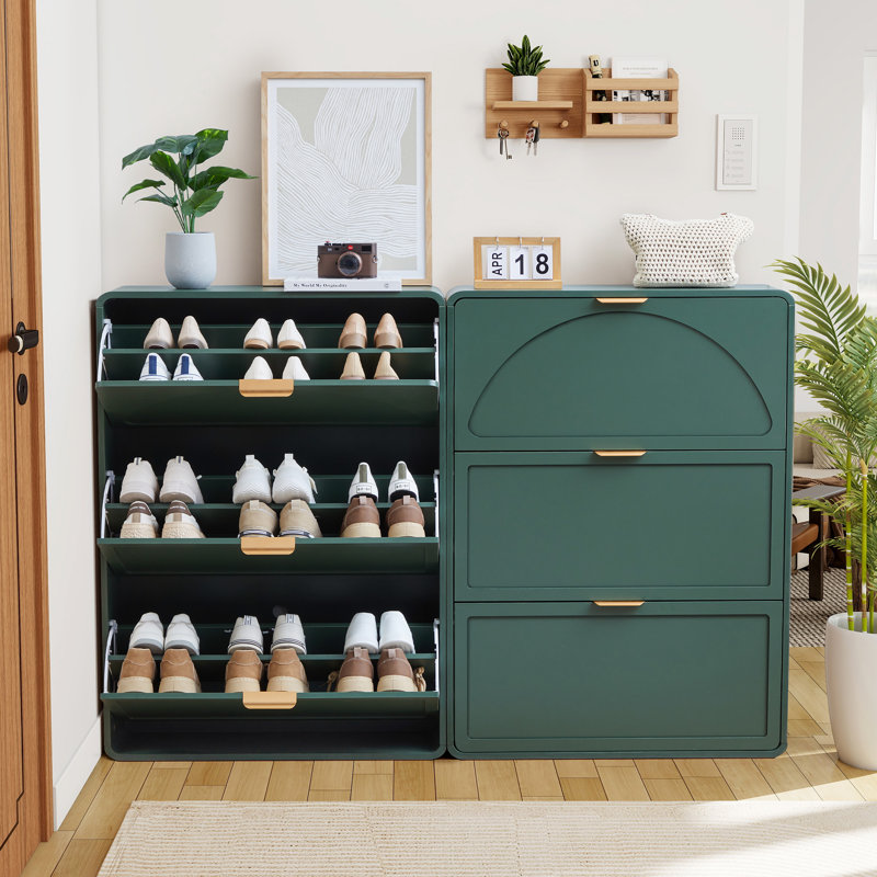 Armoire de rangement pour chaussures 24 paires avec 3 tiroirs rabattables, Vert