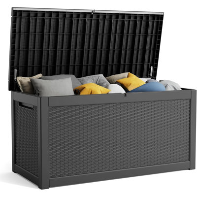 320 Gallon Resin Deck Box, Lockable Patio Outdoor Storage Box for Furniture, Garden Tools and Tools Storage, Waterproof Outside Storage Boxes