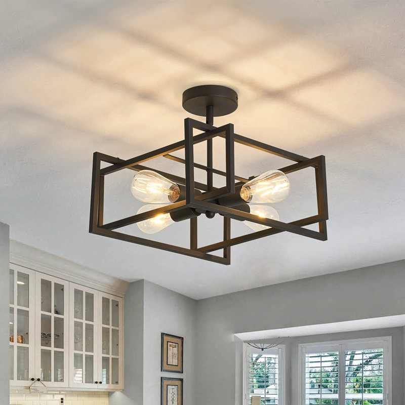 4-Lights Ceiling Light Light Fixture Industrial Flush Mount Ceiling Light Farmhouse Chandelier Lighting For Kitchen Island Dining Room Bedroom Foyer Hallway
