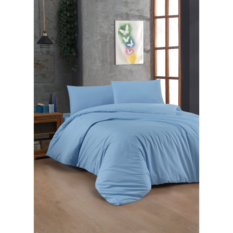 Asinat Light Blue 100% Cotton Duvet Cover Set, Light Blue, 61" x 79" Duvet Cover + 1 31" x 31" Pillowcase