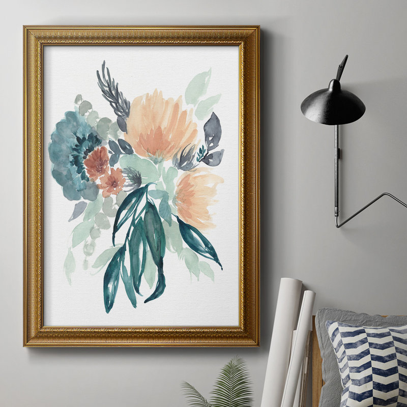 Teal & Peach Bouquet II - reproduction d'art sur toile, L 16 po x H 20 po