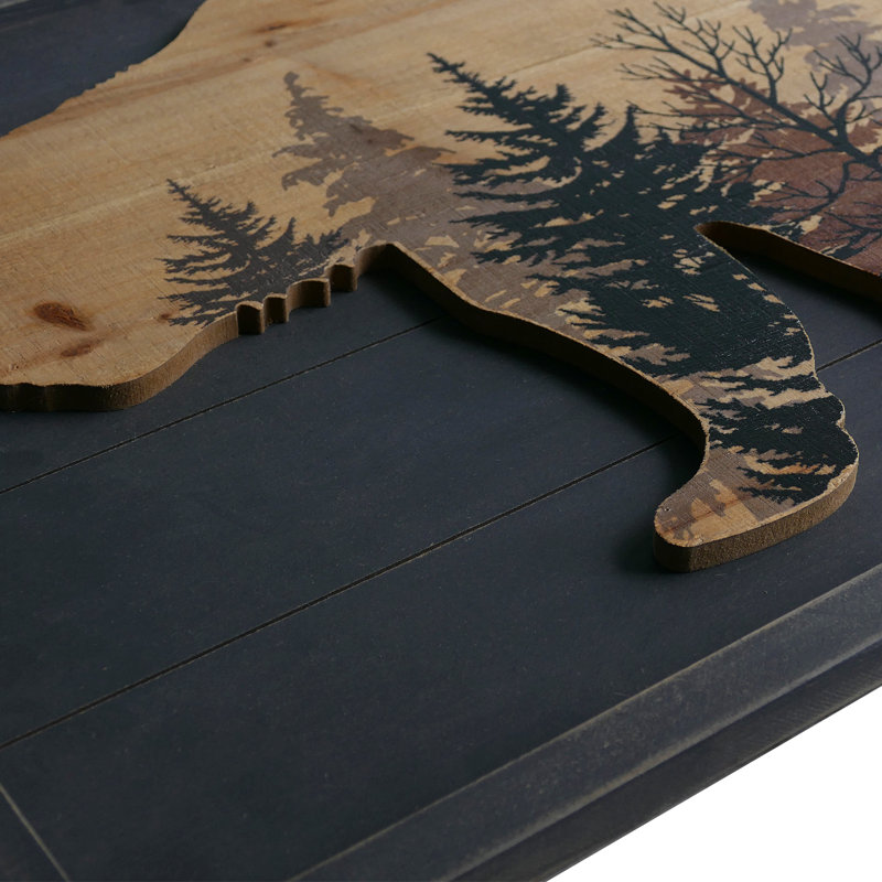Handmade Rustic Wood Grizzly Bear Wall Decor, 18" H x 28" W x 0.83" D