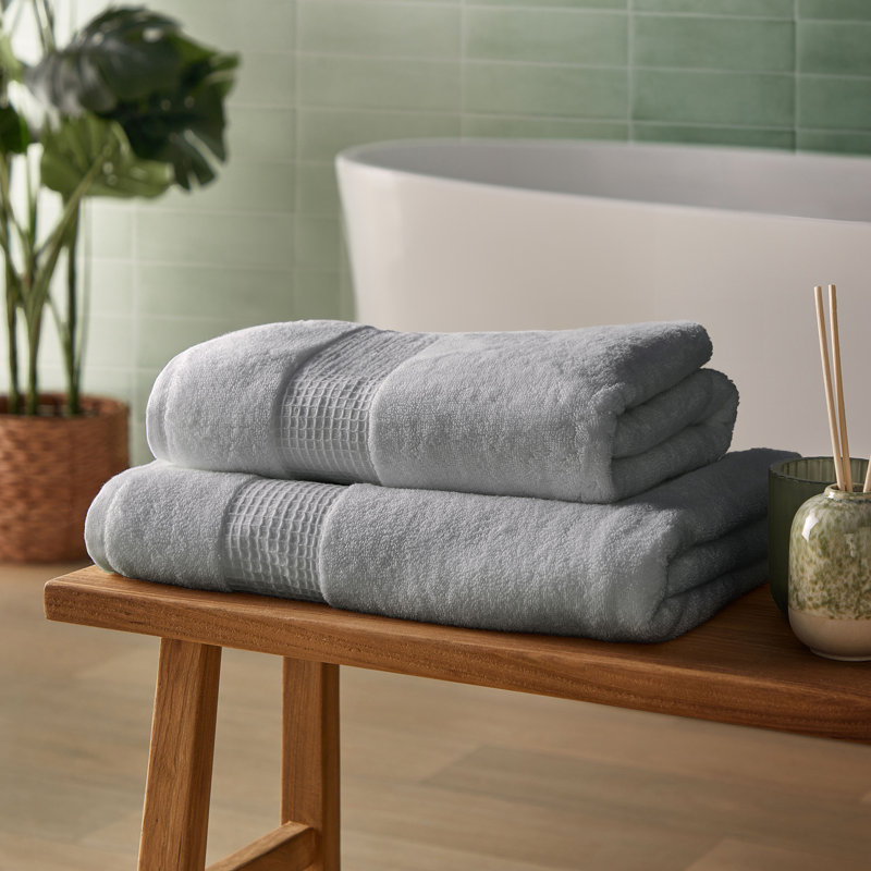 Silentnight Luxury Waffle Pure Cotton Bath Sheet, Grey, Bath Sheets - 2 Pack
