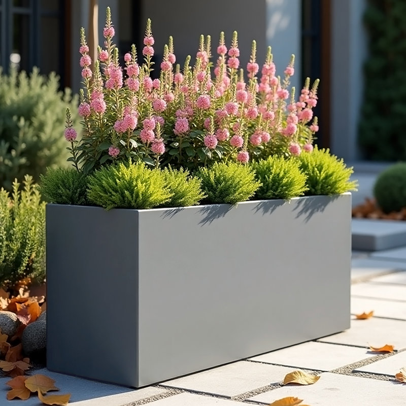 Frostproof, Concrete Effect Garden Planter Pot with Drainage Holes, 41cm H x 85cm W x 26cm D, Grey