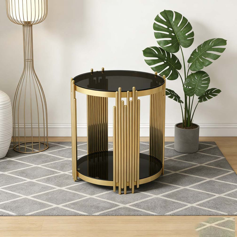 Table de bout moderne en verre transparent pour le salon, ronde, Noir
