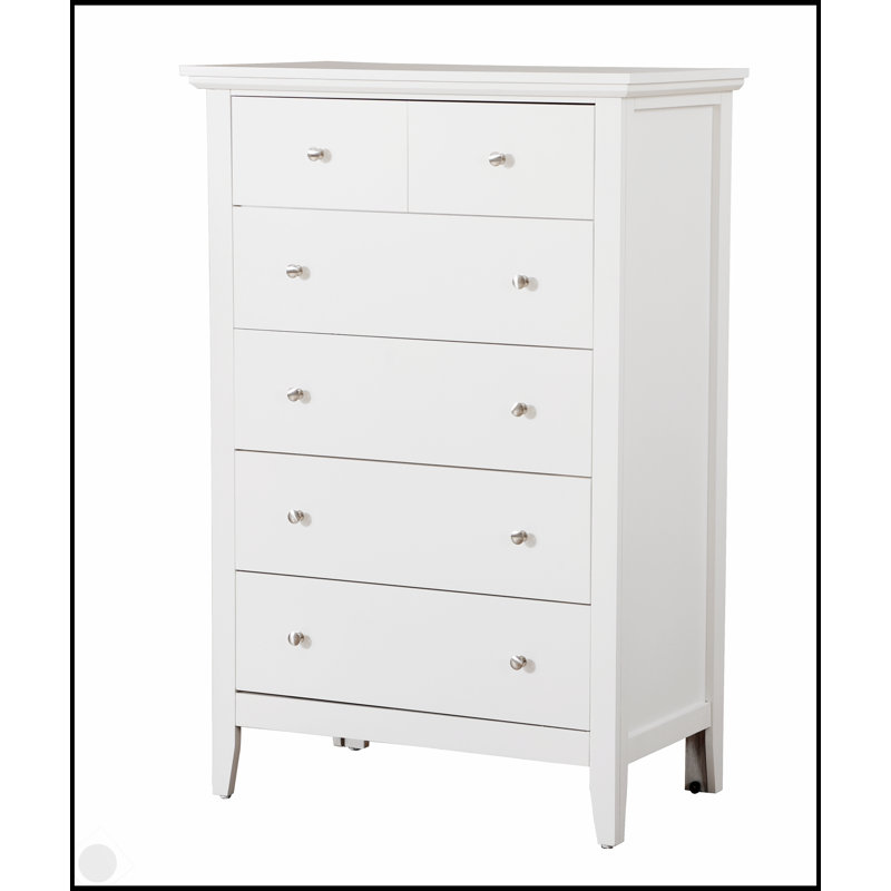 Commode blanche Hammond G5490-CH avec tiroirs à queue d'aronde durable et quincaillerie en nickel résistant à la ternissure, parfaite pour un rangement élégant