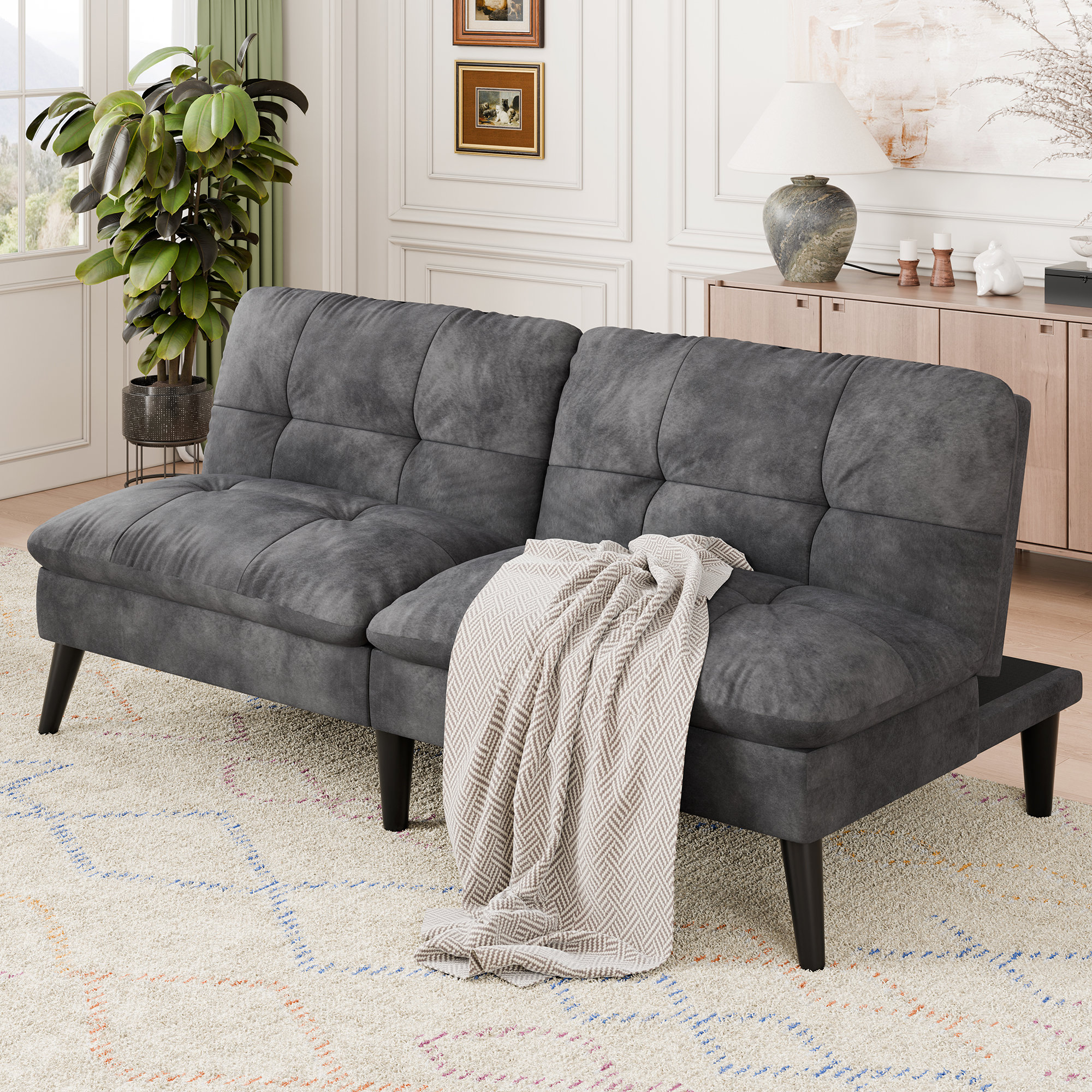 George Oliver 62.2" Upholstered Sleeper Sofa Bed Convertible Futon ...