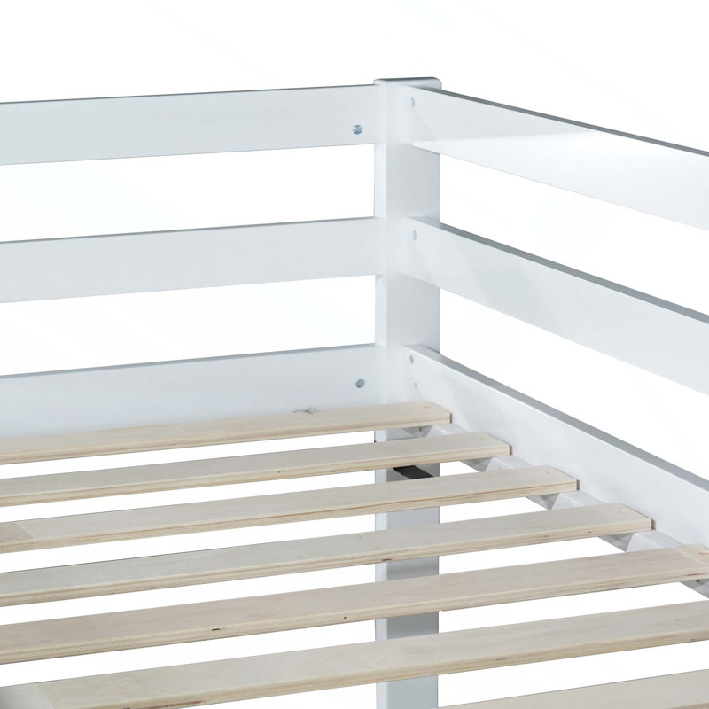 Lit superposé simple au-dessus d'un lit simple en bois massif avec échelle, lattes renforcées et design contemporain pour une utilisation optimale de l'espace