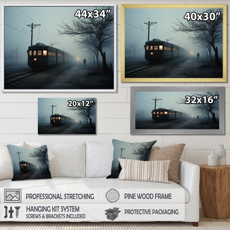 Mystic Train Charm In Winter, reproduction d'art sur toile, Cadre flottant noir, H 12 po x l 20 po x P 1 po