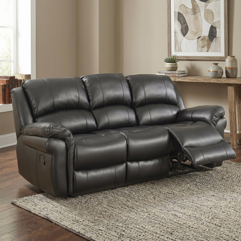 Arles 3 Seater Reclining Sofa, Black, Manual