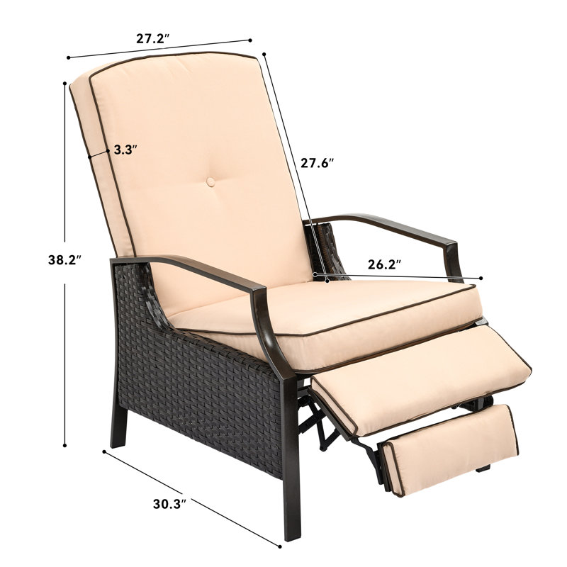 Maracle Wicker Patio Chair Reclining Cushioned, Beige