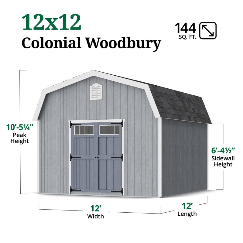 Colonial Woodbury Outdoor Wood Storage Shed, 12' x 12', No
