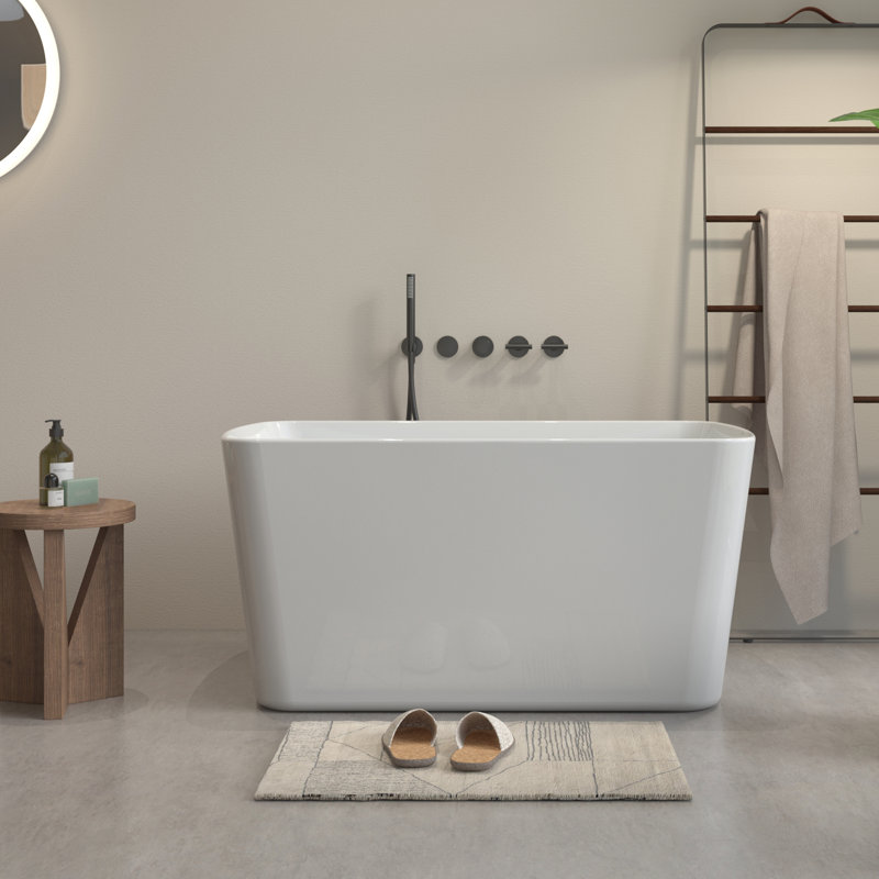 49 inch Acrylic Freestanding Japanese Soaking Bathtub, Square Sit-In Tub with Chrome Drain & Overflow, Glossy White, cUPC Certified
