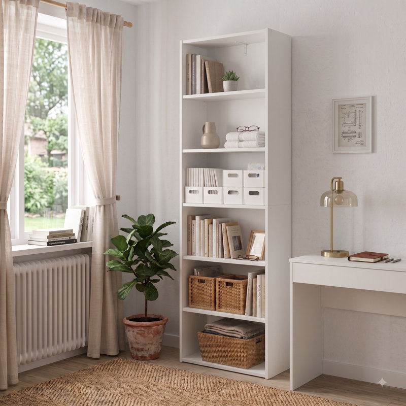 180cm High 6-Tier Slim Bookcase, 60cm Wide, White