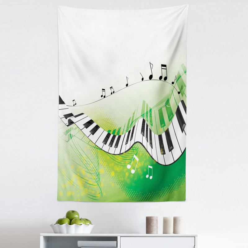 Music Piano Keys Curvy Fingerboard Summertime Entertainment Flourish Tapestry, 114.3cm H x 76.2cm W