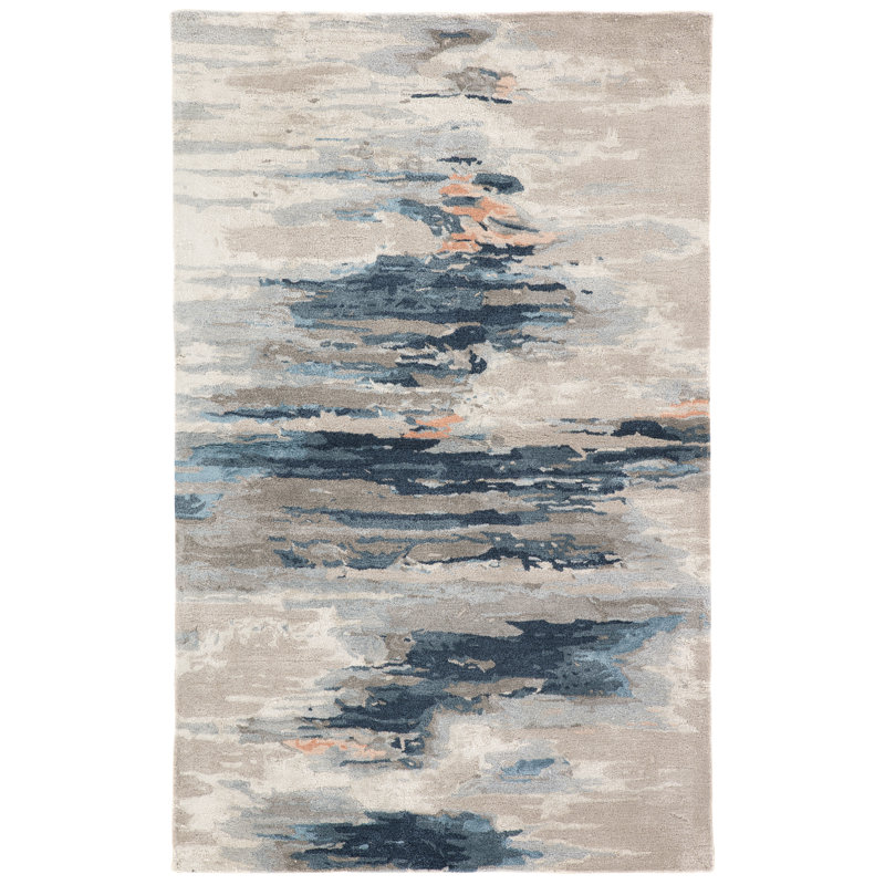 Tapis bleu et gris abstrait fait à la main Comito Ryenn GES19 (12 pi x 18 pi)