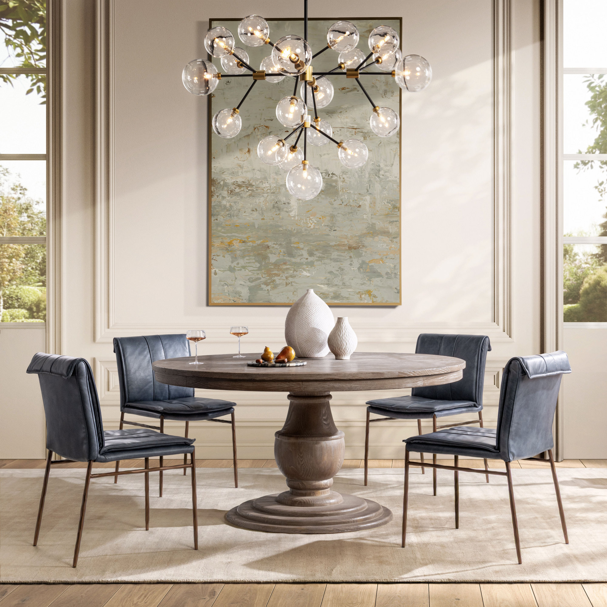 Mayer Leather Side Chair, Blue