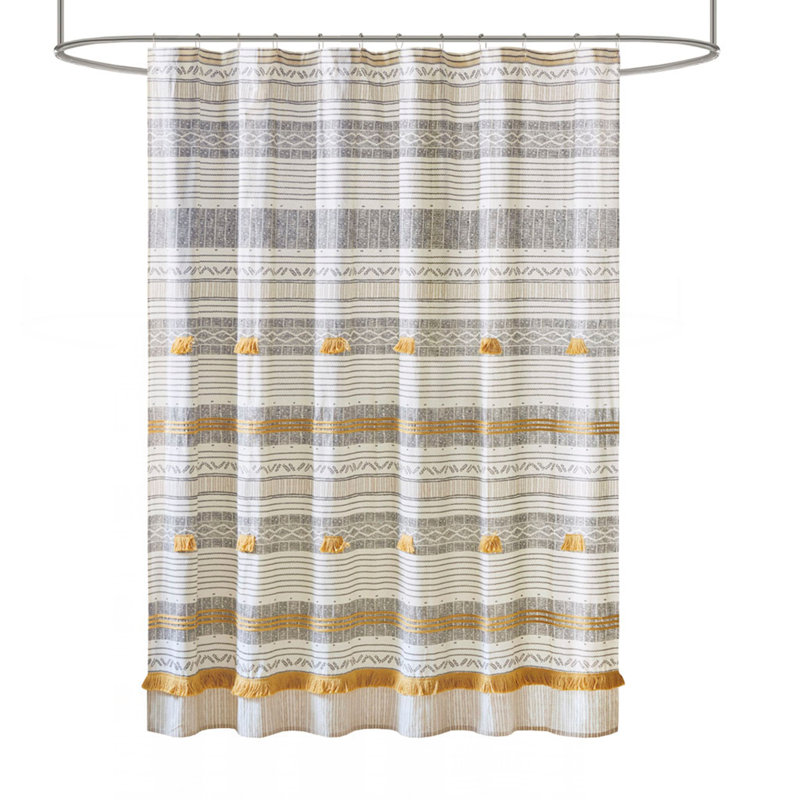 Cotton Stripe Printed Shower Curtain With Tassel