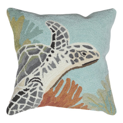 Liora Manne Frontporch Indoor/outdoor Gray/orange/green Square Throw Cushion Cover In Blue;gray;orange;ivory;teal
