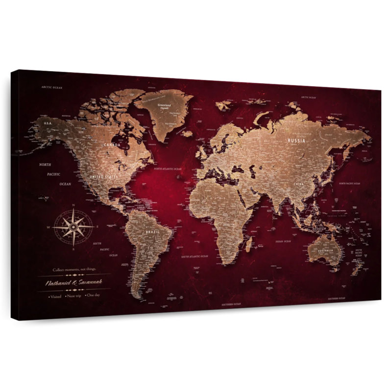 Carte du monde personnalisée punaise marron, H 16 po x l 24 po, Oui
