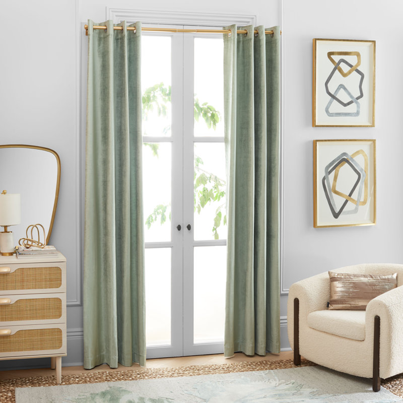 Ida Room Darkening Curtain Single Panel, 52" W x 96" L, Sage