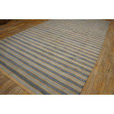 Striped Room Size Light Blue and White Antique Mid Century Indian Dhurrie Rug