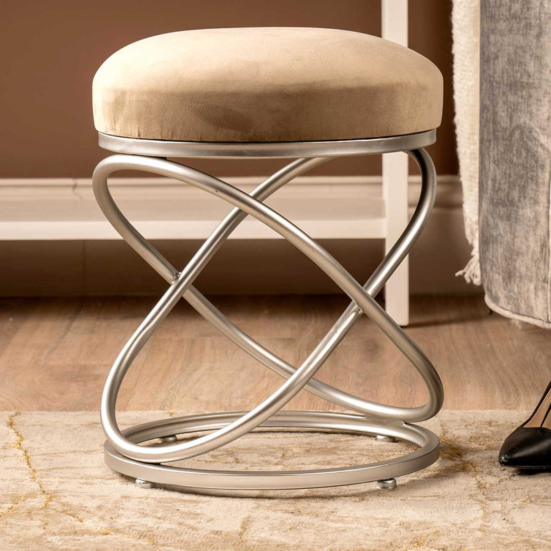 Iron Dressing Table Stool for Bedroom Furniture, Living Room Accent Stool, Taupe/Silver