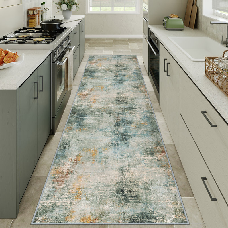 Asher Modern Abstract Machine Washable Area Rug with Non-Slip Backing, Runner 2' x 8'