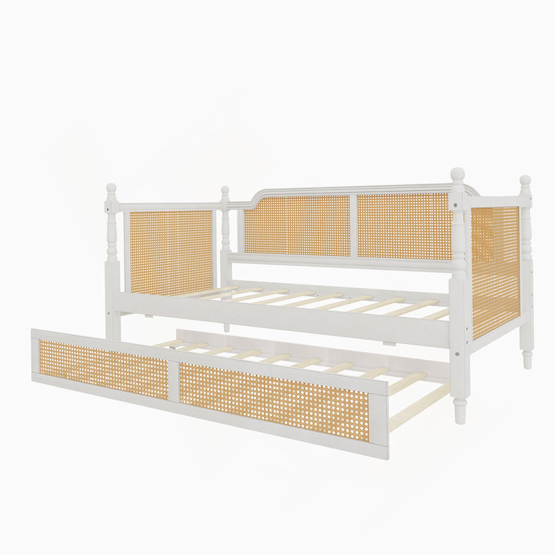 Lit de jour en rotin avec couchette, Lit simple, Blanc antique