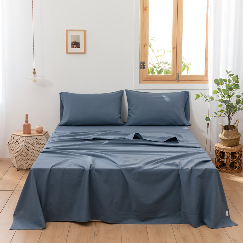 Linen Cotton Flat Sheet, King, Navy Blue