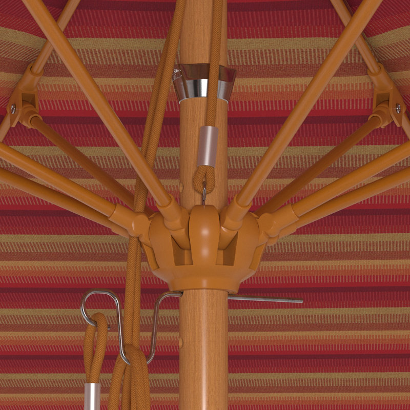 Parasol en bois de teck 11 pi, Rayures rouges