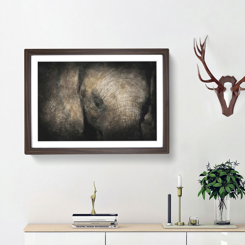 Gentle Elephant - Picture Frame Graphic Art Print, 45cm H x 63cm W x 2cm D, Walnut Framed