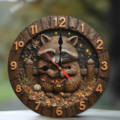 Clock With Raccoon And Leaves