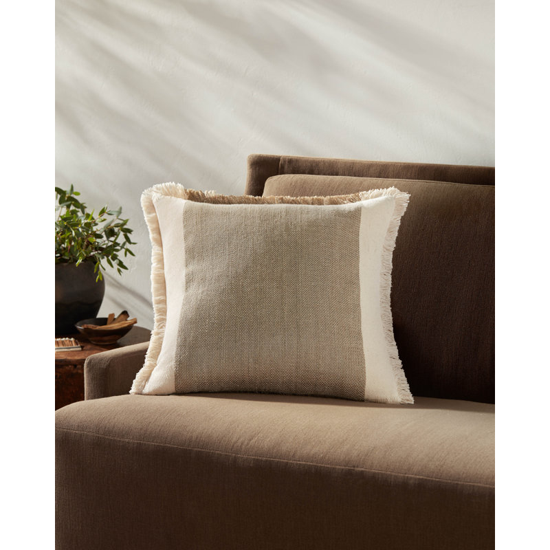 Ivory and Earth Jute Cotton Square Pillow Cover 18" x 18"