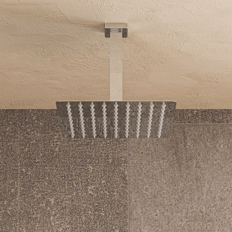 Bras de douche carré noir mat 6 po, Chrome poli