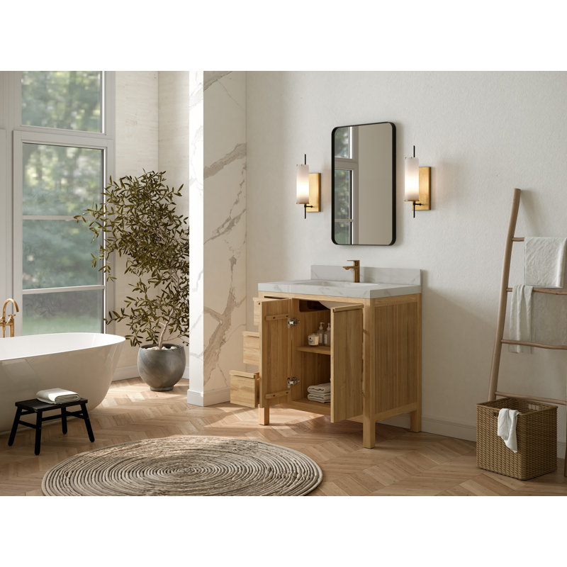 36'' Single Bathroom Vanity with Quartz Top, Calacatta Laza