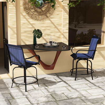 2pcs Swivel Bar Height Chairs With , High Mesh Fabric Seating, Steel Frame For Patio, Balcony, Poolside, Backyard, Dark Navy Blue Of 2 Stools 360° Structure, Mesh, Outdoor