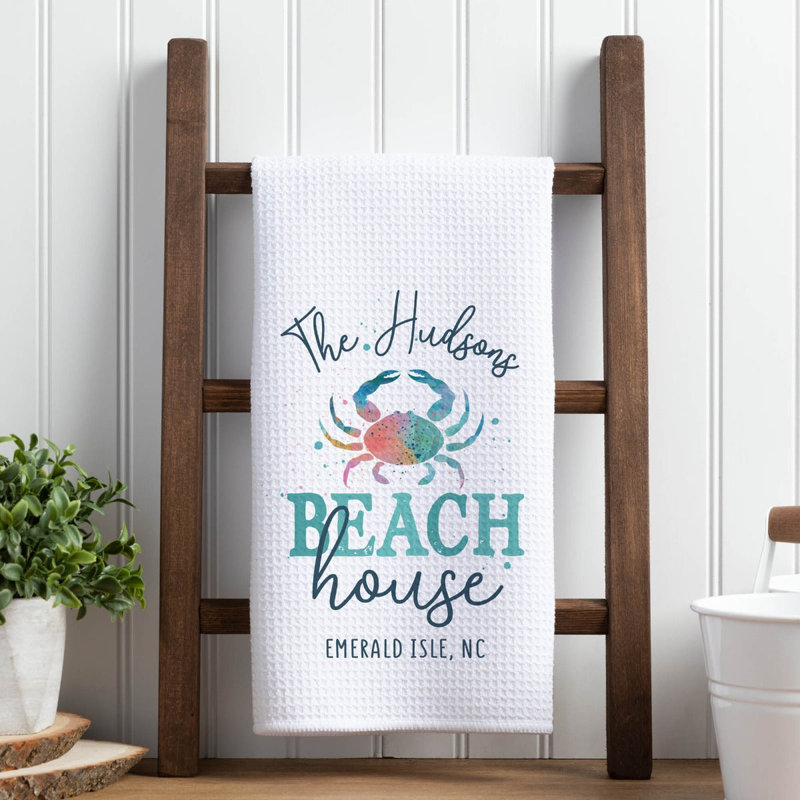 Serviette de thé personnalisable Crab Beach House, Oui