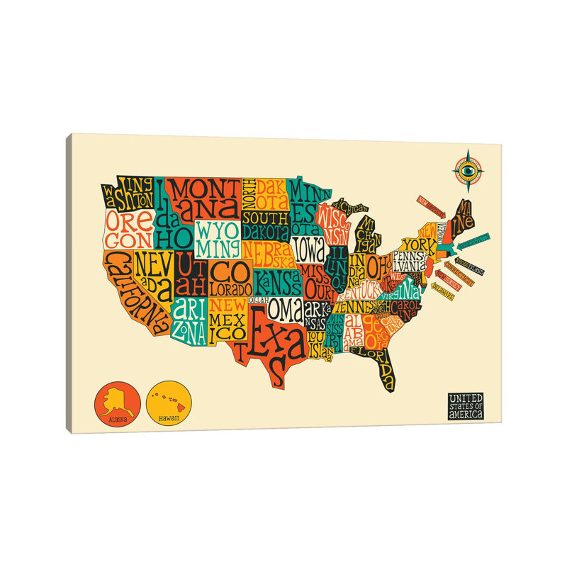 Décoration murale pour enfants U.S.A, H 32 po x l 48 po x 1,5 po, Toile tendue
