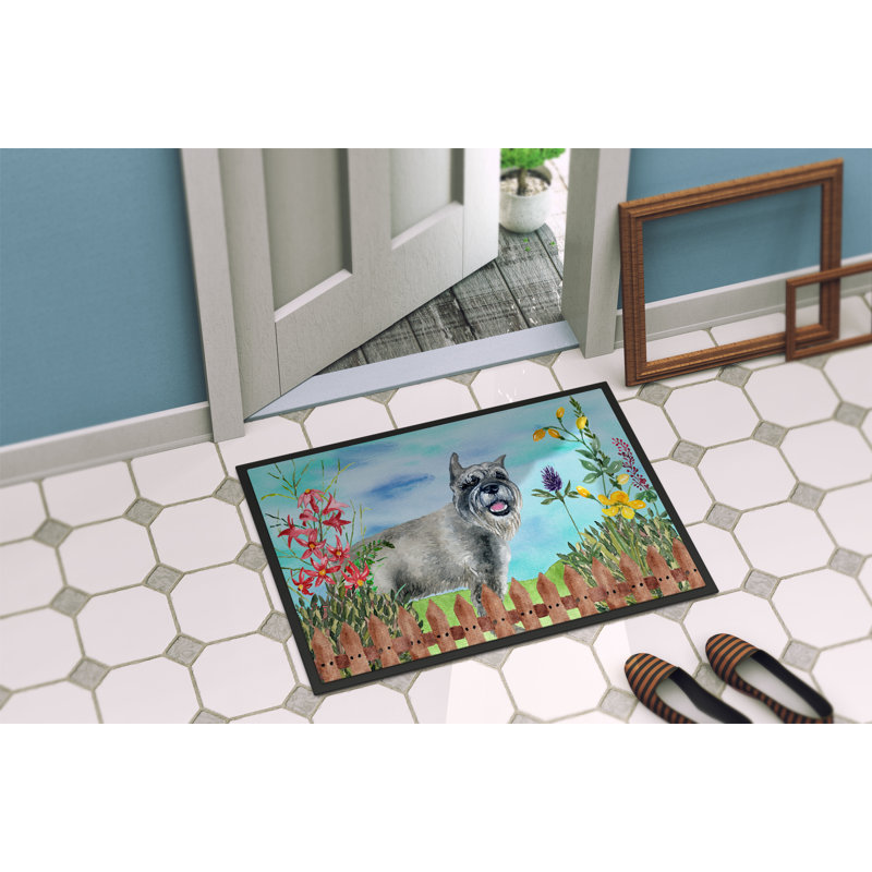 Tapis de porte pour l’extérieur antidérapant schnauzer spring, Rectangulaire : 18 po x 27 po