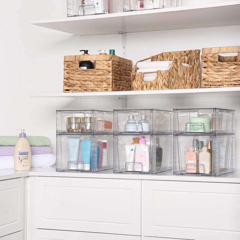 4 Pack Plastic Under Sink Organization With Handles,Stackable