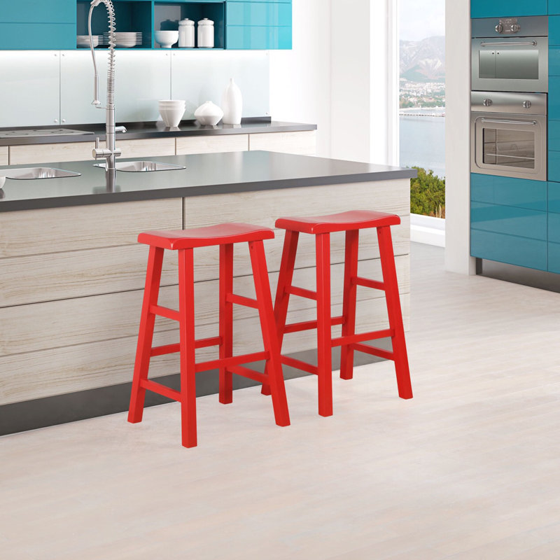 Tabouret de bar et de comptoir en bois massif massif Messer, 29 po, rouge (ensemble de 2), Rouge, 2