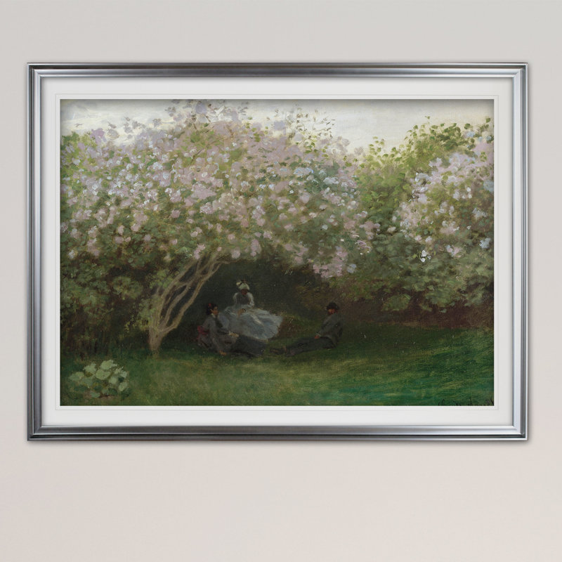« lilacs gray weather » par claude monet, reproduction de peinture à l’huile, H 31 po x l 43 po x P 1,5 po, Cadre argenté