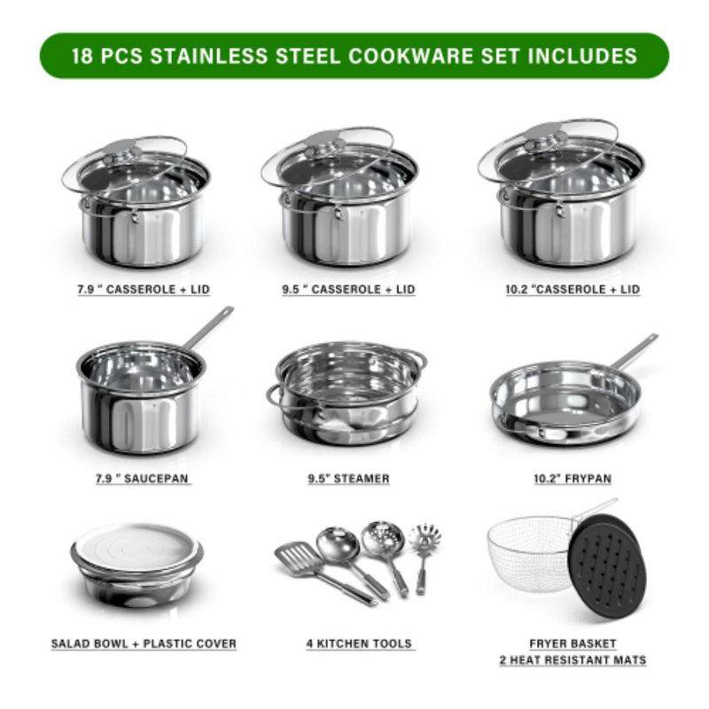 18 - Piece Stainless Steel Cookware Set