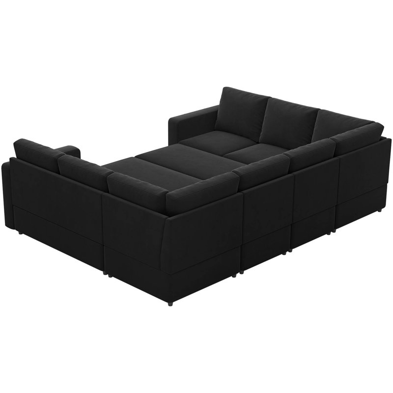 Divan-lit modulaire convertible en U Seybert, Velours noir