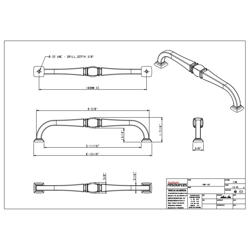 Katharine Bar Pull, 6 5/16", Brushed Pewter