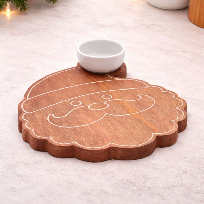 Plateau en bois du Père Noël avec bol en céramique L 12 po